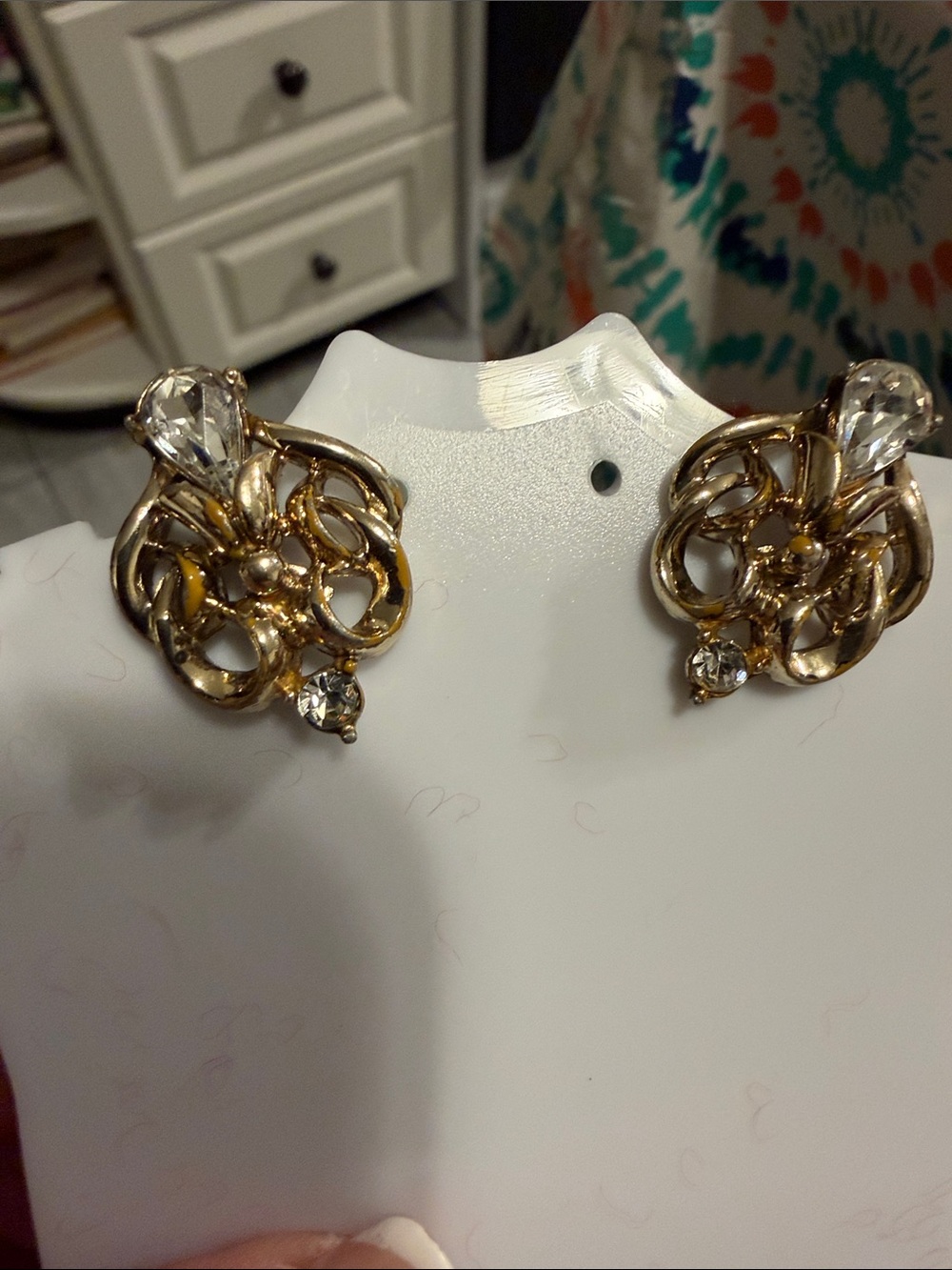 Gold-Tone Crystal Drop Clip-On Earrings good front condition;back has paint loss